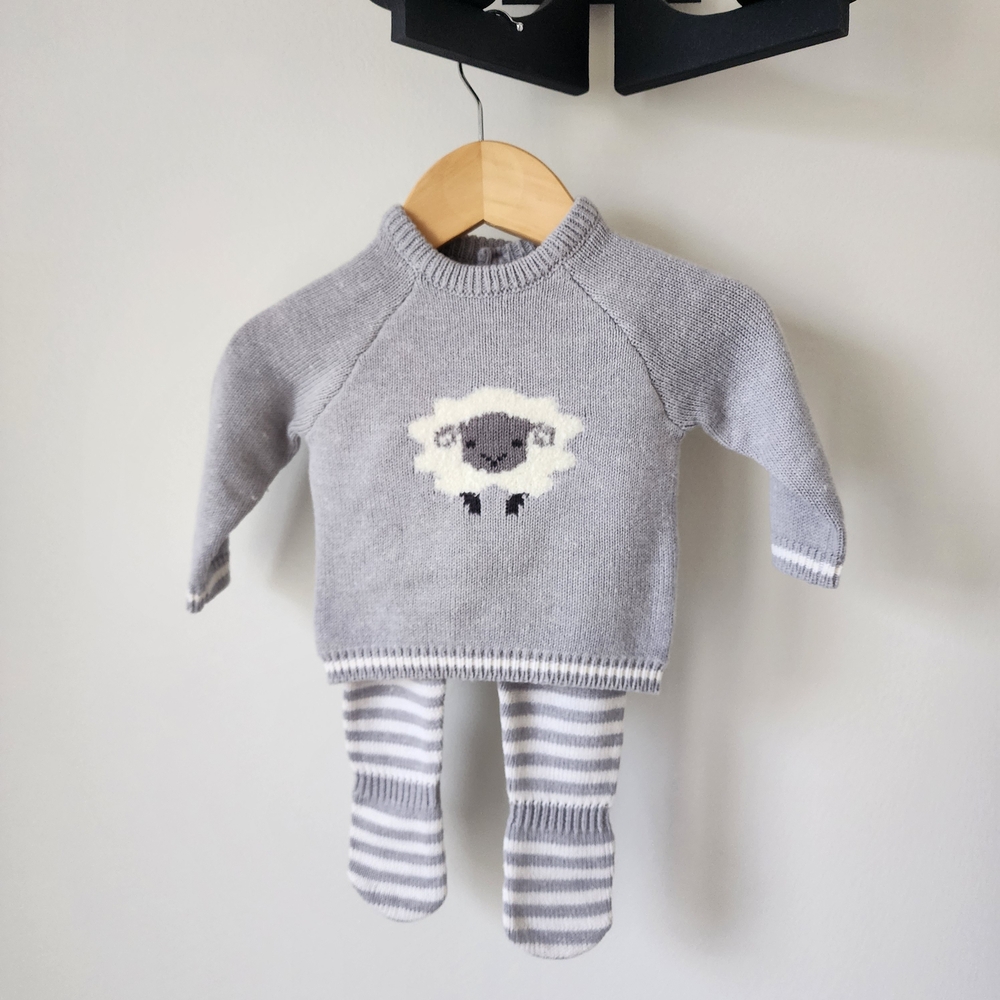 Rock-a-bye Baby Boutique Gray Baby Sweater and Pants Set with Sheep Design